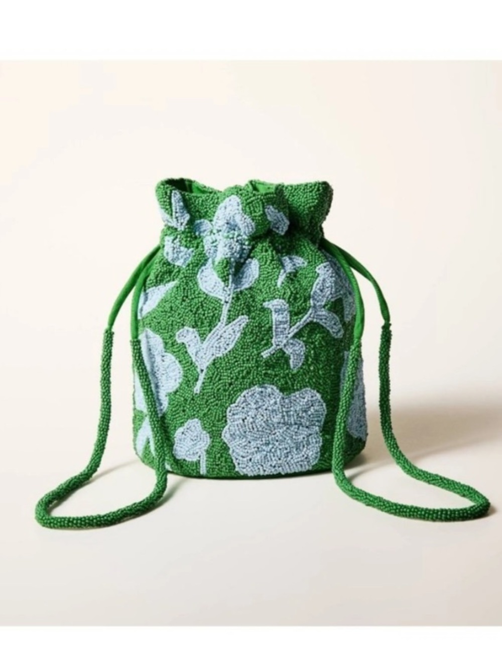 kate spade Green Beaded Floral Drawstring Bucket Bag
